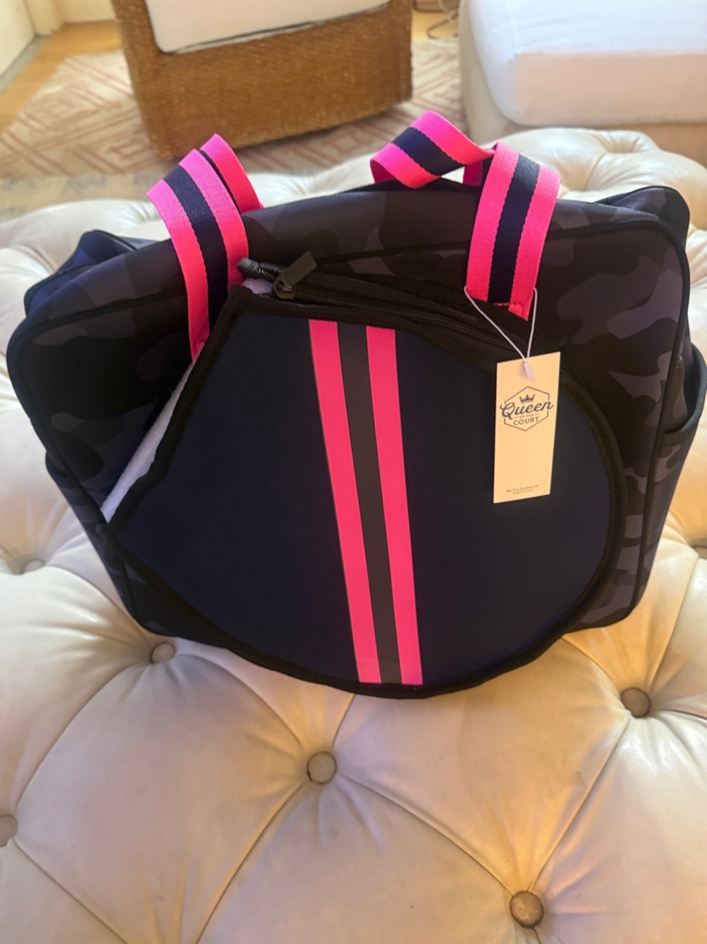 Navy Travel Duffel with Hot Pink Accents